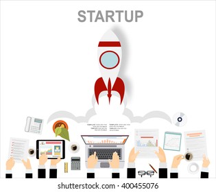 Flat design concept of Idea Startup and Business Startup. Flat design for Website Element ,Web Template , Web Banner , Book Cover and Corporate documents.