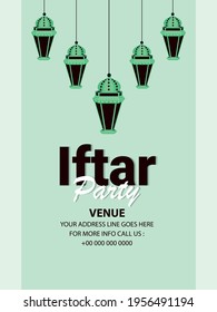 Flat design concept of iftar party celebration party flyer with creative arabic lantern