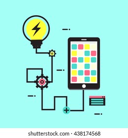 Flat Design Concept Illustration of Mobile Apps Development Process