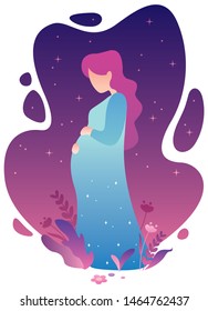 Flat design concept illustration of young woman expecting baby.