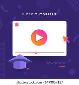 Flat design concept illustrations videro tutorial concept. Player video thumbnail display with control panel straming. Online education movie and motion. Vector illustrate.