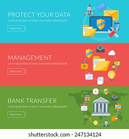 Flat design concept for internet security, management, bank transfer. Vector illustration for web banners and promotional materials