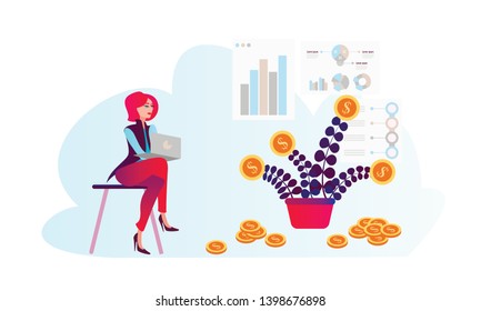 Flat design concept for investment, finance, banking, market data analytics, strategic management.