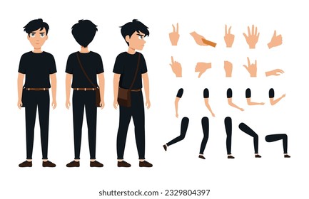 Flat design concept of man with different poses, presenting process gestures and actions. Vector cartoon character design set.