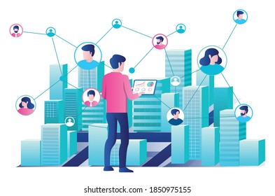 Flat design concept, many people's connections