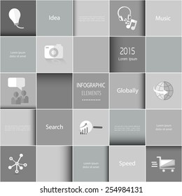 Flat design concept of minimalistic stylish infographic webpage elements with icons set