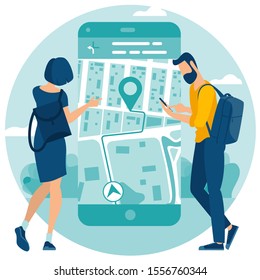 Flat design concept for mobile navigation srvice for web page and mobile app. Infographics, banner and landing page vector template.
