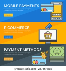 Flat design concept for mobile payments, e-commerce, payment methods