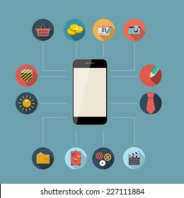 Flat Design Concept Mobile Phone Apps Vector Illustration. EPS10