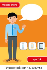 Flat design concept of mobile store, sale of mobile phones and smartphones