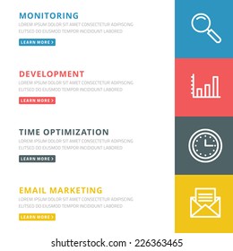 Flat design concept for monitoring, development, time optimization, marketing vector illustration