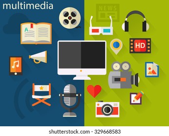 Flat design concept for multimedia industry