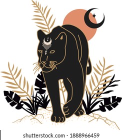 Flat design concept of mystical 
cheetah. Vector illustration for website banner, marketing material, presentation template, online advertising.