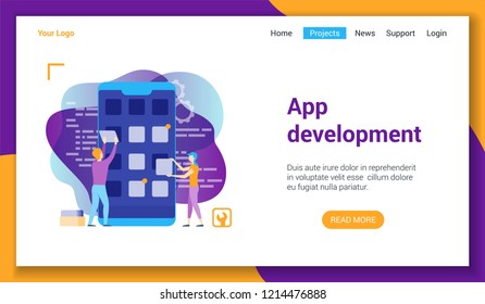 Flat design concept on applications development theme. Vector illustration mock-up for website and mobile website. Landing page template.