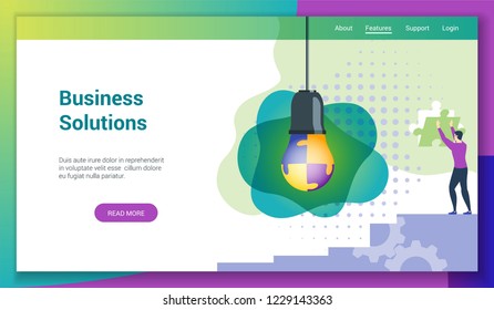 Flat design concept on business solution theme. Vector illustration mock-up for website and mobile website. Landing page template.
