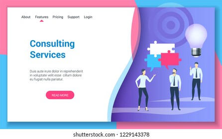 Flat design concept on consulting services theme. Vector illustration mock-up for website and mobile website. Landing page template.