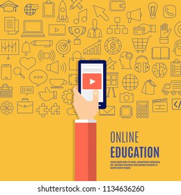 Flat design concept on line educations present with icons and element of e-learning. Vector illustrations.