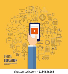 Flat design concept on line educations present with icons and element of e-learning. Vector illustrations.