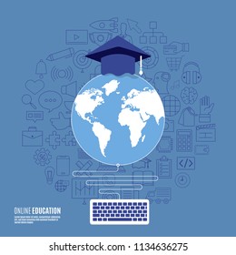Flat design concept on line educations present with icons and element of e-learning. Vector illustrations.