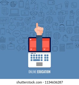 Flat design concept on line educations present with icons and element of e-learning. Vector illustrations.