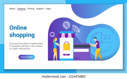 Flat design concept on online shopping theme. Vector illustration mock-up for website and mobile website. Landing page template.