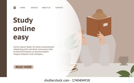 Flat design concept on online studying start theme. Vector illustration mock-up for website and mobile page. Landing template.