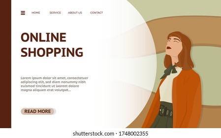 Flat design concept on online shopping start theme. Vector illustration mock-up for website and mobile page. Landing template