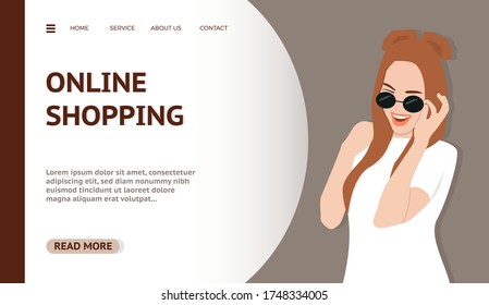 Flat design concept on online shopping start theme. Vector illustration mock-up for website and mobile page. Landing template