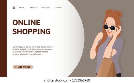 Concepto de diseño plano sobre el tema de inicio de compras en línea. Burla de ilustraciones vectoriales para sitio web y página móvil. Plantilla de aterrizaje