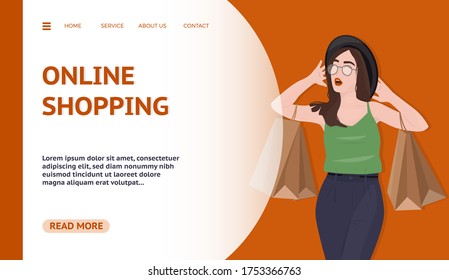 Flat design concept on online shopping start theme. Vector illustration mock-up for website and mobile page. Landing template