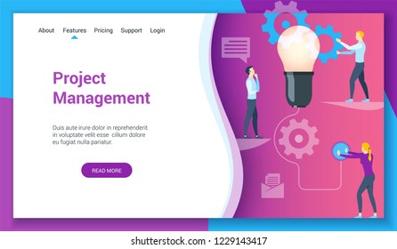 Flat design concept on project management theme. Vector illustration mock-up for website and mobile website. Landing page template.