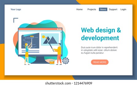 Flat design concept on web development theme. Vector illustration mock-up for website and mobile website. Landing page template.