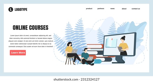 flat design concept Online courses for website and landing page template. perfect for web page design, banner, mobile app, Vector illustration