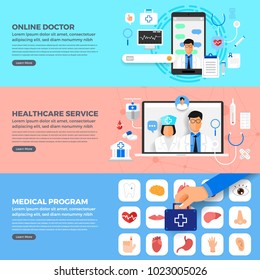 Flat design concept online doctor and medical service healthcare. Vector set illustrate.