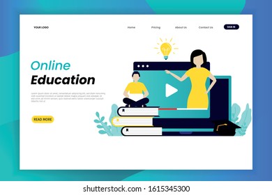 Flat design concept of online education and e-learning for banner and website. Landing page template