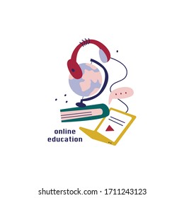 Flat design concept of online education, training and courses, learning, video tutorials. Vector illustration for website banner, marketing material, presentation template, online advertising.