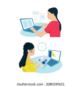Flat design concept of online education. Courses, video tutorials. Vector illustration. Template for a banner, booklet, advertisement.