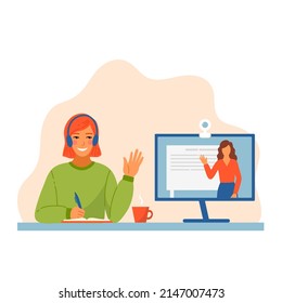 Flat design concept of online education, training and courses, learning, video tutorials. Flat vector illustration for website banner, marketing material, presentation template, online advertising.