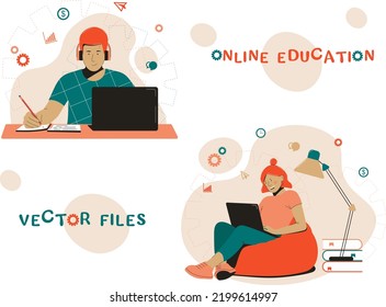 Flat design concept of online education, training and courses, training, video tutorials. Vector illustration for a website banner, marketing materials, presentation template, online advertising.