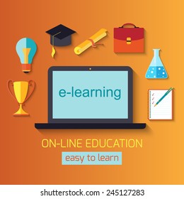 Flat design concept for online education. Concepts for web banners.