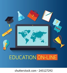 Flat design concept for online education. Concepts for web banners.