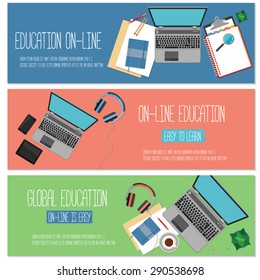 Flat design concept for online education. Concepts for web banners.