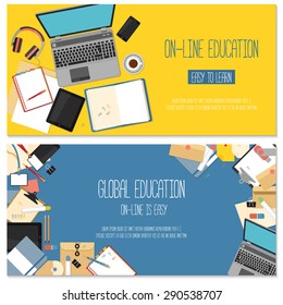 Flat design concept for online education. Concepts for web banners.