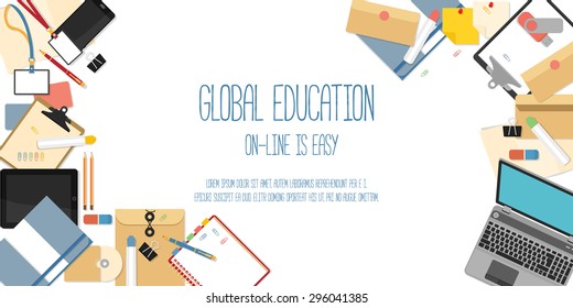 Flat design concept for online education. Concepts for web banners.