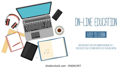 Flat design concept for online education. Concepts for web banners.