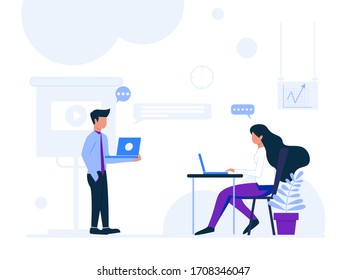 Flat design concept of online learning. courses, training, and video tutorials. Vector illustrations for website banners, marketing material, presentation templates, online advertising.