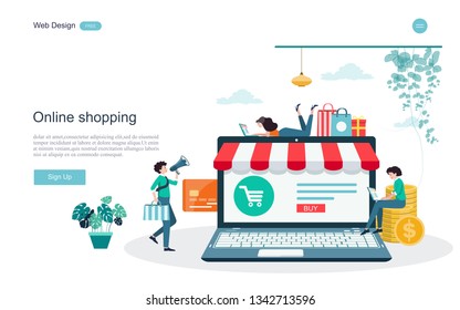 Flat design concept of online shopping for web page, website,template and background.Vector illustration.