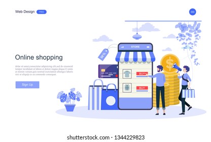 Flat design concept of online shopping for web page, website,template and background.Vector illustration.