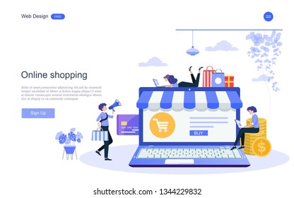 Flat design concept of online shopping for web page, website,template and background.Vector illustration.
