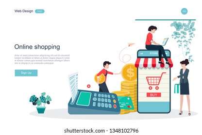 Flat design concept of online shopping for web page, website,template and background.Vector illustration.